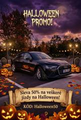 Halloweenská akce s vozem Audi: sleva 50 % na jízdy na Halloween, kód Halloween50